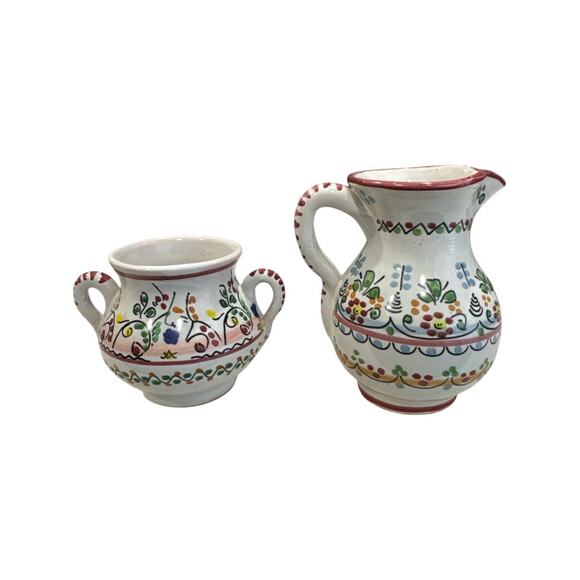 Cruz Family from Spain Signed Colored Dot Ceramic Creamer and Sugar Bowl - Picture 3 of 9